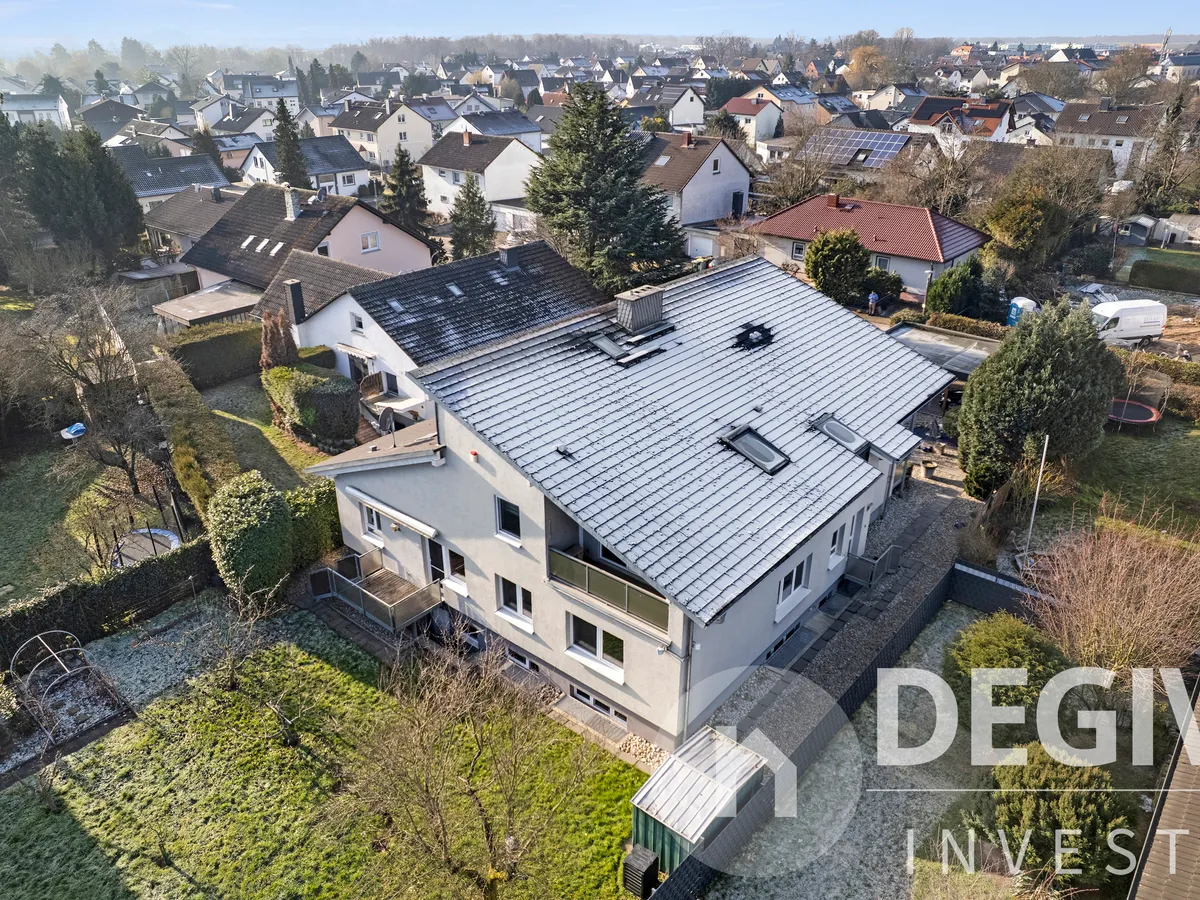 Luftaufnahme – Rückseite mit Garten 